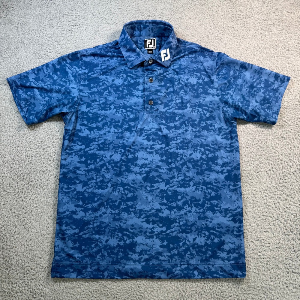 FootJoy Mens Athletic Fit Digital Camo Golf Polo Shirt Blue Short Sleeve M